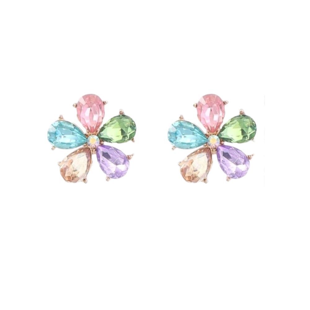 Colorful Rhinestone Flower Earrings